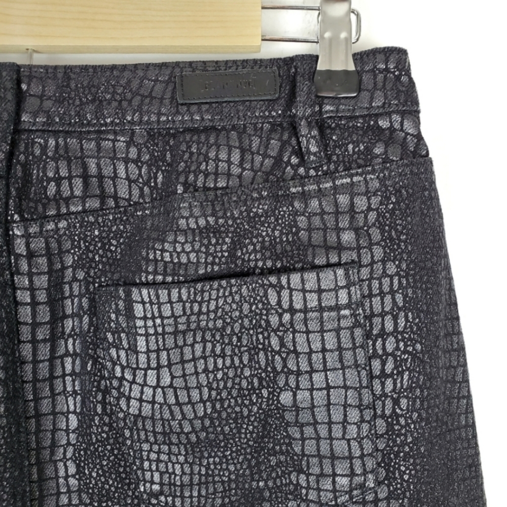 Python Raw Hem Coated Denim A-Line Mini Skirt - image 5